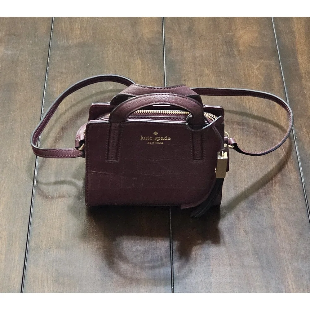 KATE SPADE Grey‎ Street Exotic Croco Leather Mini Dominique Satchel Mulled Wine
